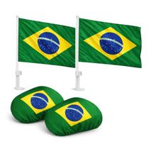 Kit Brasil Automotivo Copa 2026 Capa Retrovisor Bandeira Veicular Decoração Carro