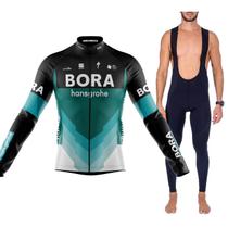 Kit Bretelle Camisa Manga Longa Ciclismo Bora Dryfit Gel Uv