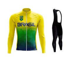 Kit Bretelle Camisa Manga Longa Ciclismo Brasil Dryfit Gel