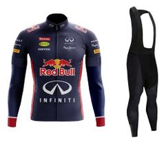 Kit Bretelle Camisa Red Bull Manga Longa Dryfit Ciclismo