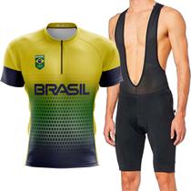 Kit Bretelle Gel Brasil Camisa Ciclismo Curta Dry Fit Mtb