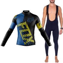Kit Bretelle Gel Camisa Longa Ciclismo Fox Azul Dryfit Uv Kit Bretelle Gel Camisa Longa Ciclismo Fox Azul Dryfit Uv