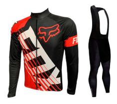 Kit Bretelle Gel Camisa Longa Ciclismo Fox Dryfit Bike Uv50+