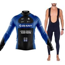 Kit Bretelle Gel Camisa Longa Ciclismo Giant Dryfit Bike Uv+ -
