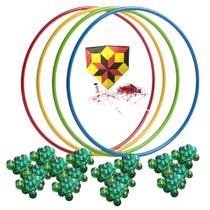 Kit Brincadeira 10 pipas + 10 bambole + 200 bolinhas gude