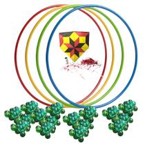 Kit Brincadeira 5 pipas + 5 bamboles + 50 bolinhas de gude