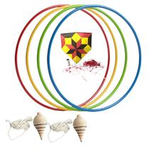 Kit Brincadeiras de criança 4 pipas + 4 bamboles + 4 piões