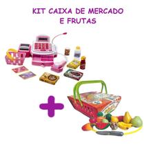 Kit Brincando de Mercado Feirinha Frutas Infantil e Caixa