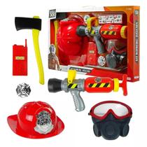 Kit Brincando de Ser Bombeiro com Capacete Máscara de Oxigênio