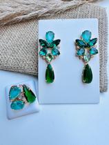 Kit Brinco + Anel Regulável Zircônia Esmeralda Pará Kit Brinco + Anel Regulável Zircônia Esmeralda Pará