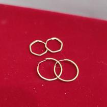Kit Brinco Argola Pequena e mini Sextavado Ouro 18K