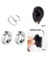 Kit Brinco Argola Pressão Prata Piercing Cartilagem Encaixe
