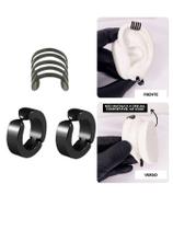 Kit Brinco Argola Pressão Pretp Cartilagem Encaixe Falso Aço