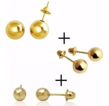 Kit Brinco Bola 4mm E Dois Pares De 3mm Ouro 18k 750 Kit Brinco Bola 4mm E Dois Pares De 3mm Ouro 18k 750