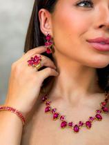 Kit Brinco, Colar, Anel Regulável e Pulseira PINK Miriam