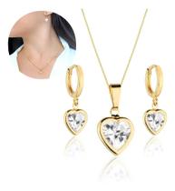 Kit Brinco Corrente Feminina Festa Casamento Noivado Coração Kit Brinco Corrente Feminina Festa Casamento Noivado Coração