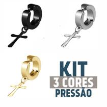 Kit Brinco Cruz Pingente de Pressão 3 Cores (1 peças de cada cor)