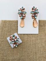 Kit brinco e anel Londres azul com Nude