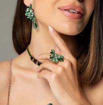 Kit Brinco e Anel Regulável Tons de Esmeralda Deborah