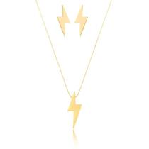 Kit Brinco e Colar Raio Ouro 18k