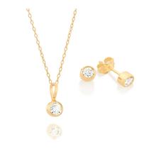 Kit Brinco e Colar Rommanel Banhado a Ouro Ponto de Luz Zircônia 520185-540102