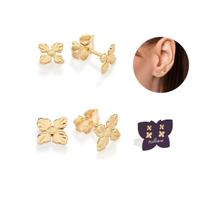 Kit brinco flor Rommanel banhado ouro antialérgico 527336