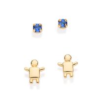 Kit brinco menino banhado a ouro AZUL 527271 Rommanel