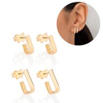 Kit Brinco Retangular Banhado A Ouro 18k Primeiro Segundo Furo 527241 Rommanel Kit Brinco Retangular Banhado A Ouro 18k Primeiro Segundo Furo 527241 Rommanel