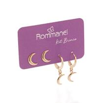 Kit Brinco Rommanel Argola com Lua Pendula Pendurada e Solitária 527551