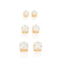 Kit Brinco Rommanel Folheado Ouro Solitário Zirconias 527039 Kit Brinco Rommanel Folheado Ouro Solitário Zirconias 527039