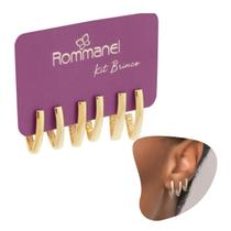 Kit brinco Rommanel meia argola banhado ouro 18k 527394 Kit brinco Rommanel meia argola banhado ouro 18k 527394