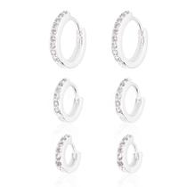 Kit Brinco Trio Argolas CravejadasEm Prata 925