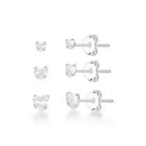 Kit Brinco Trio Zircônia Coração Prata 925