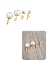 Kit Brincos 2 Pares Bola Pérola Folheado Ouro 18k Kit Brincos 2 Pares Bola Pérola Folheado Ouro 18k