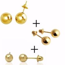 Kit Brincos Bola Ouro 18k 750 7mm 6mm 4mm Infantil E Adulto