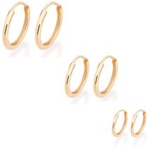 Kit Brincos Com 3 Pares Rommanel Argolas Redondas Banhadas Ouro 18k