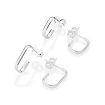 Kit brincos de argolas retangulares de prata maciça 925 Kit brincos de argolas retangulares de prata maciça 925