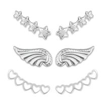 Kit Brincos Ear Cuff Estrela + Asa + Coração Banhado a Prata Kit Brincos Ear Cuff Estrela + Asa + Coração Banhado a Prata