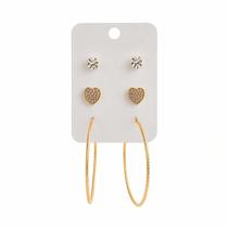 Kit Brincos Femininos 3 Pares Dourado ou Prateado para Dia a Dia e Festa Kit Brincos Femininos 3 Pares Dourado ou Prateado para Dia a Dia e Festa
