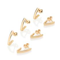Kit Brincos Meia Argola Rommanel Feminino Primeiro Segundo Terceiro Furo Banhado Ouro 18k 527394