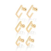 Kit brincos rommanel banhado ouro 18k argola retangular 527407 Kit brincos rommanel banhado ouro 18k argola retangular 527407