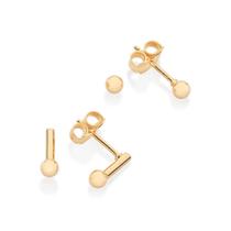 Kit brincos rommanel banhado ouro 18k palitos com esferas 527435