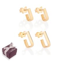 Kit Brincos Rommanel Banhados A Ouro 18k Retangulares Presente Feminino Não Causa Alergia