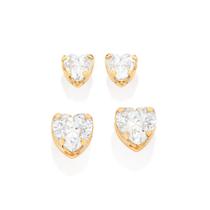 Kit Brincos Rommanel Coração Com Zircônias Kit 2 Pares Primeiro Segundo Furo 527266