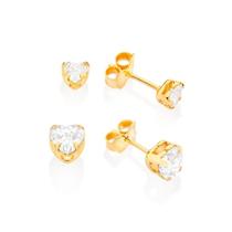Kit Brincos Rommanel Coração Zircônia Folheado a Ouro 18k Antialergico Kit Brincos Rommanel Coração Zircônia Folheado a Ouro 18k Antialergico