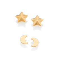 Kit brincos rommanel feminino banhado ouro 18k brinco lua e estrela 527451