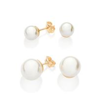 Kit Brincos Rommanel Joias Perola Antialergico Folheado a Ouro 18k