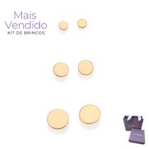 Kit Brincos Rommanel Primeiro Segundo Terceiro Furo Argolas Redondas Elegante