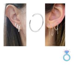Kit Brincos Trio Brinco Corrente E Piercing Argolinha Prata