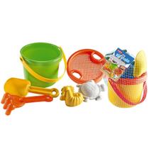 Kit Brinquedo 6 Peças Sortidos Praia Balde Baldinho Pá Forminha Areia Crianças Infantil PlasBrink